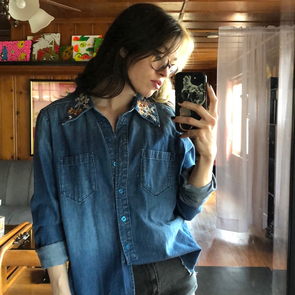 Driftwood embroidered jean shirt